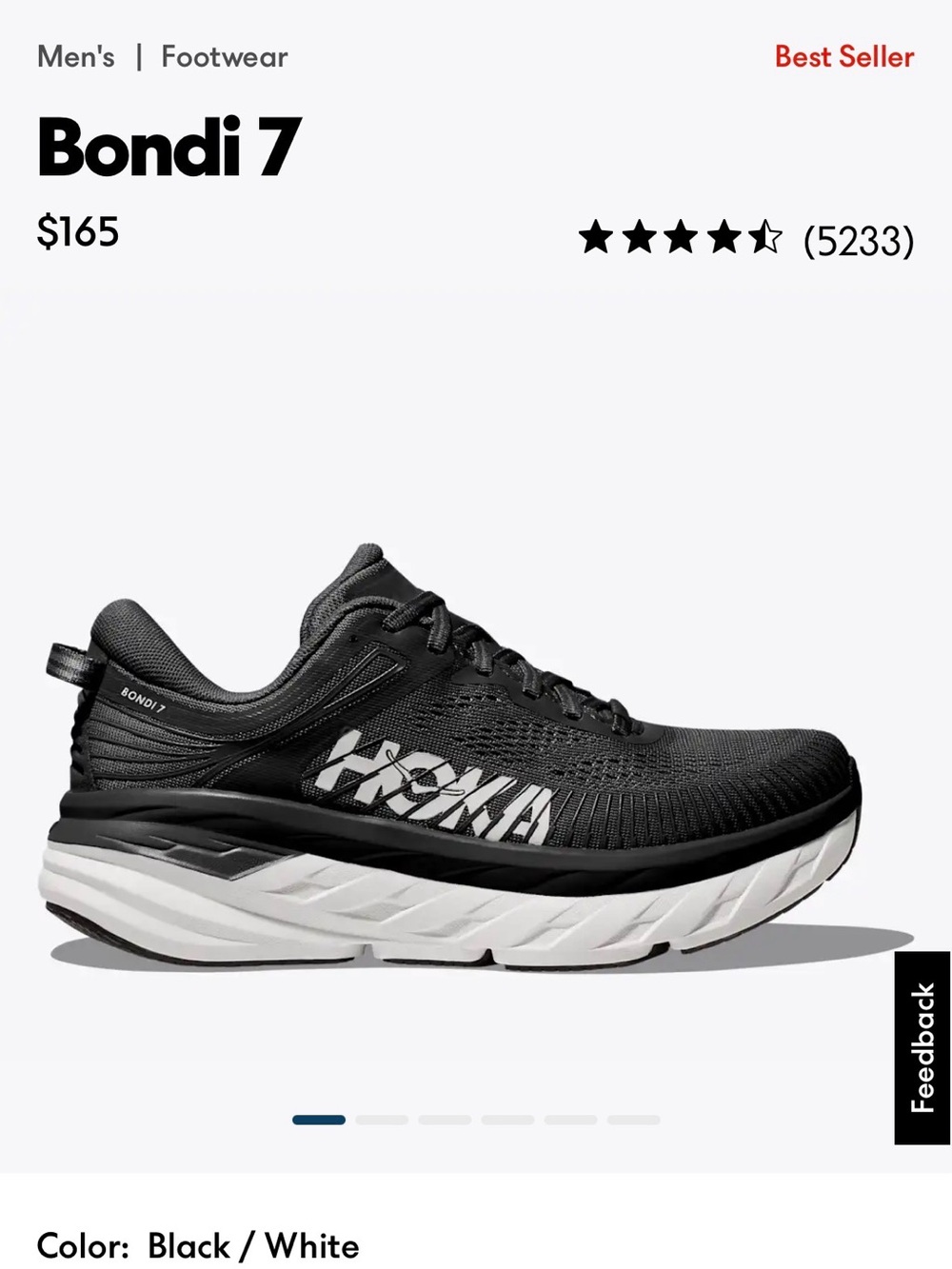 Hoka Black and White BONDI 7 Running Shoes